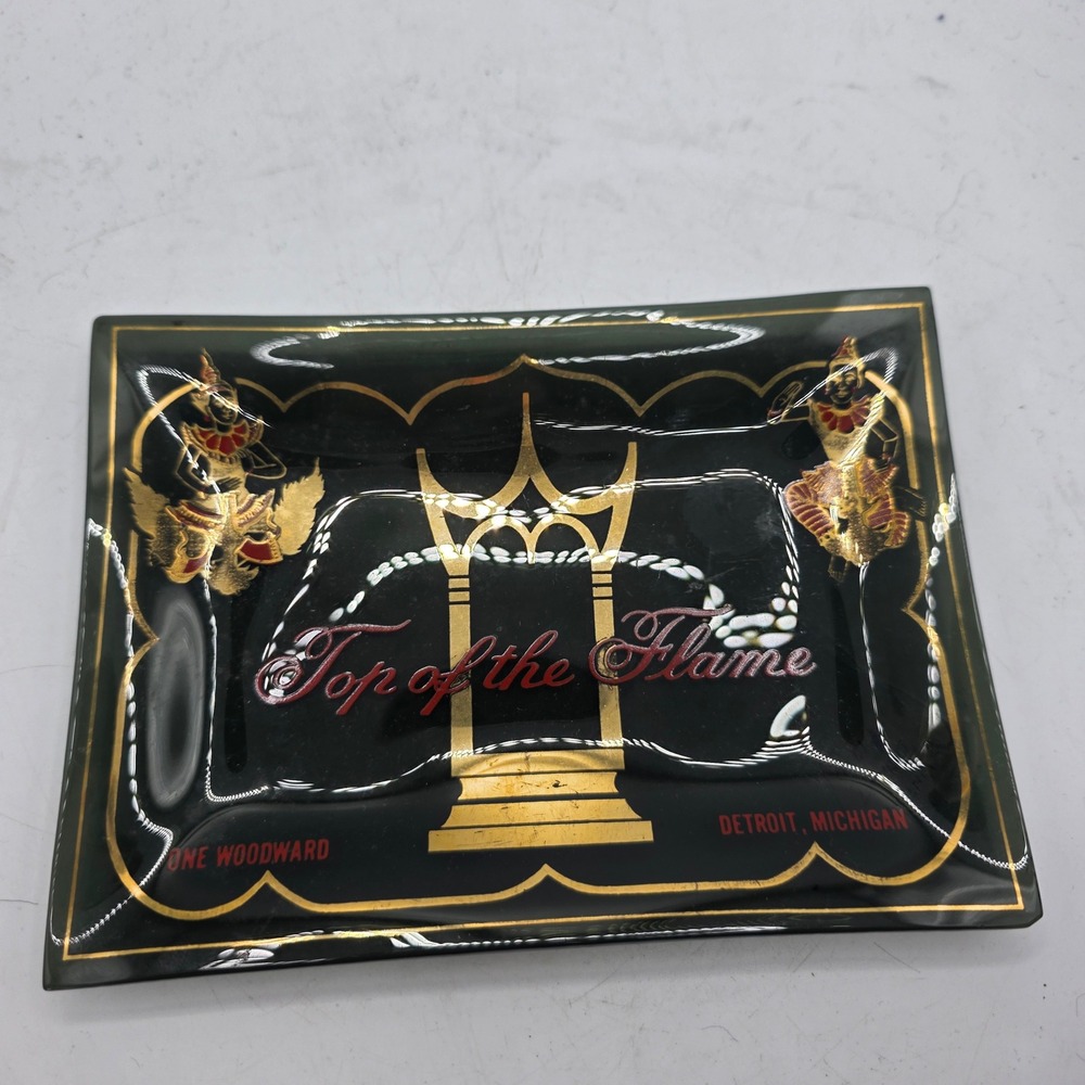 Vintage Top of the Flame Detroit Michigan One Woodward Glass Ashtray Tray